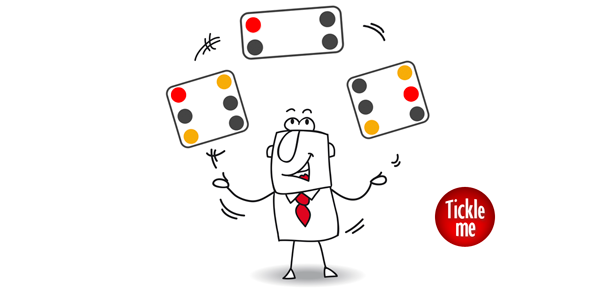 Cartoon character juggling Freedom Blocks