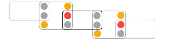 Overlapping rectangles and squares.